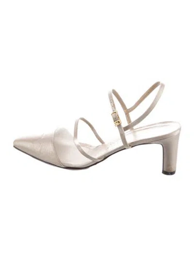 Pre-owned St John Satin Mesh Accents Slingback Flats In Neutral