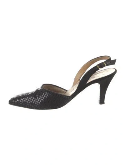 Pre-owned St John Satin Sequin Embellishments Slingback Pumps In Black