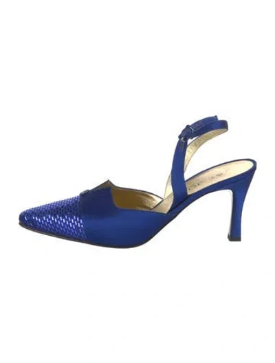 Pre-owned St John Satin Sequin Embellishments Slingback Pumps In Blue