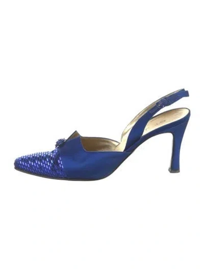 Pre-owned St John Satin Slingback Pumps In Blue