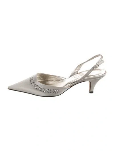 Pre-owned St John Satin Slingback Pumps In Gray