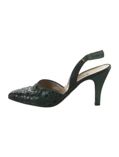 Pre-owned St John Satin Slingback Pumps In Green