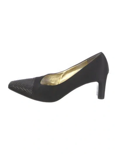 Pre-owned St John Satin Tweed Pattern Pumps In Black
