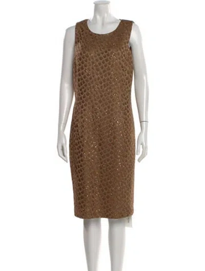 Pre-owned St John Scoop Neck Knee-length Dress In Gold