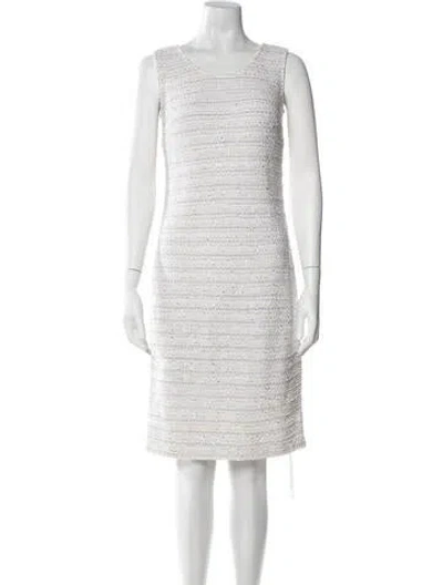 Pre-owned St John Scoop Neck Knee-length Dress In White
