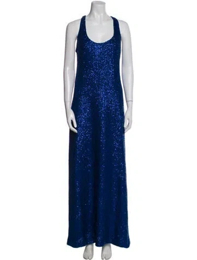 Pre-owned St John Scoop Neck Long Dress In Blue