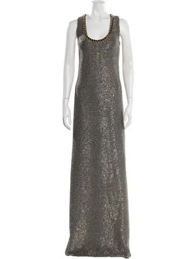 Pre-owned St John Scoop Neck Long Dress In Gray
