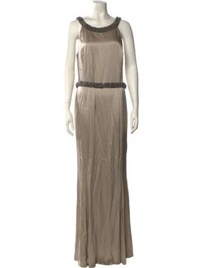 Pre-owned St John Scoop Neck Long Dress In Neutral