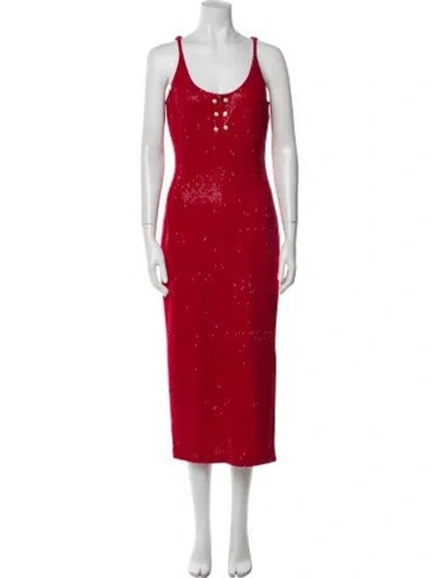 Pre-owned St John Scoop Neck Long Dress In Red
