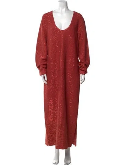 Pre-owned St John Scoop Neck Long Dress In Red