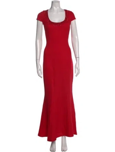Pre-owned St John Scoop Neck Long Dress In Red