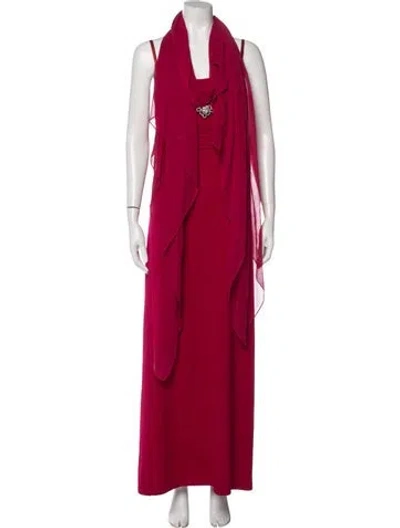 Pre-owned St John Scoop Neck Long Dress In Red