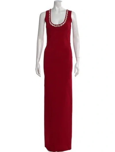 Pre-owned St John Scoop Neck Long Dress In Red