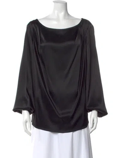 Pre-owned St John Scoop Neck Long Sleeve Blouse W/ Tags In Black