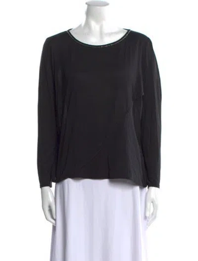 Pre-owned St John Scoop Neck Long Sleeve Top In Black