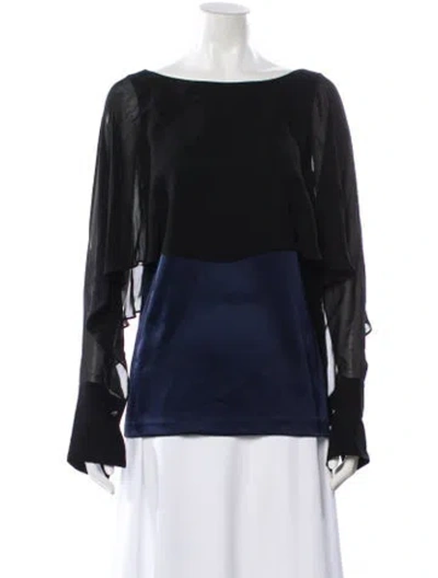 Pre-owned St John Scoop Neck Long Sleeve Top In Black