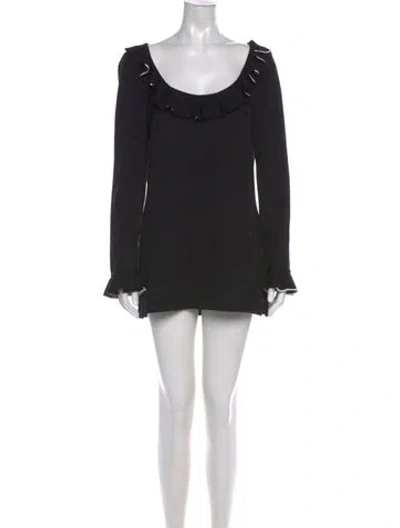 Pre-owned St John Scoop Neck Long Sleeve Top In Black