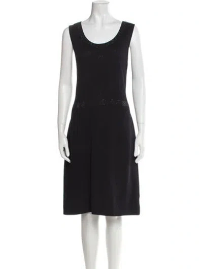 Pre-owned St John Scoop Neck Midi Length Dress In Black