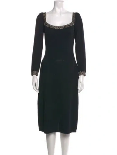 Pre-owned St John Scoop Neck Midi Length Dress In Black