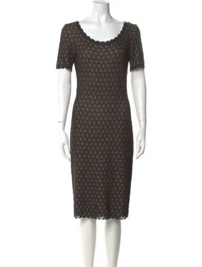 Pre-owned St John Scoop Neck Midi Length Dress In Black