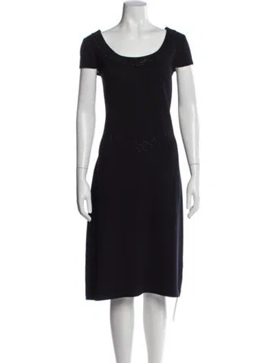 Pre-owned St John Scoop Neck Midi Length Dress In Blue