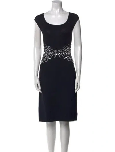 Pre-owned St John Scoop Neck Midi Length Dress In Blue