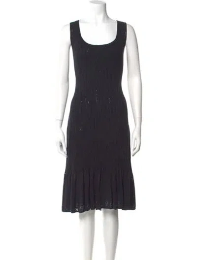 Pre-owned St John Scoop Neck Midi Length Dress In Blue