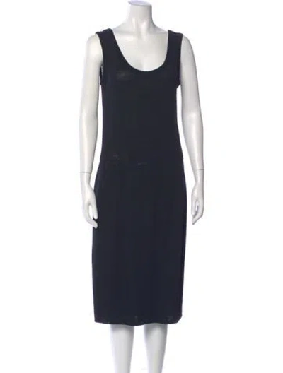 Pre-owned St John Scoop Neck Midi Length Dress In Blue