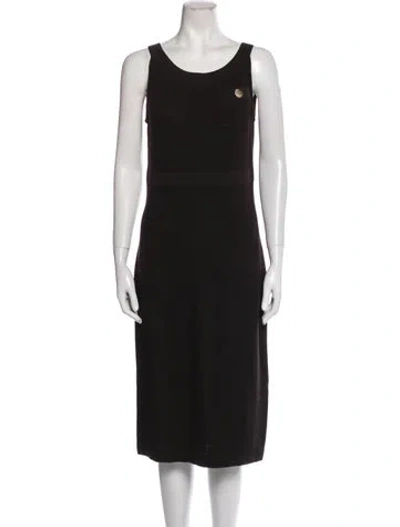 Pre-owned St John Scoop Neck Midi Length Dress In Brown