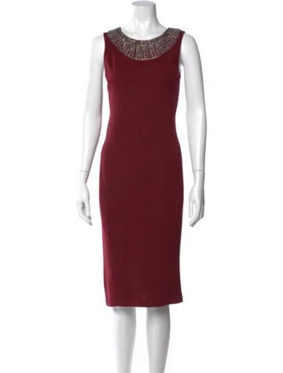 Pre-owned St John Scoop Neck Midi Length Dress In Burgundy