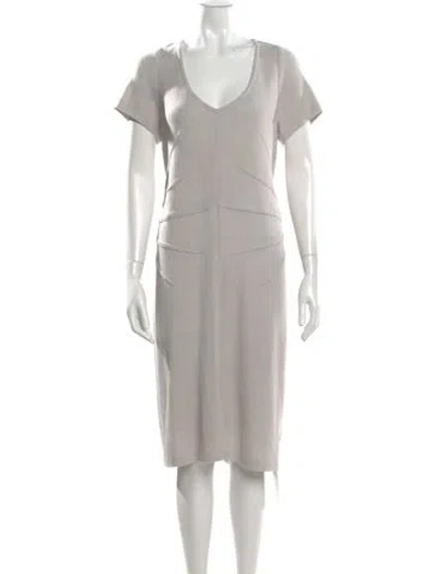 Pre-owned St John Scoop Neck Midi Length Dress In Gray