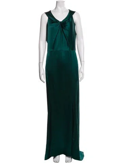 Pre-owned St John Scoop Neck Midi Length Dress In Green