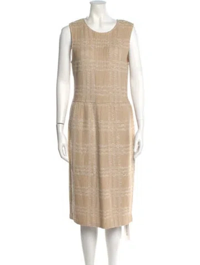 Pre-owned St John Scoop Neck Midi Length Dress In Neutral