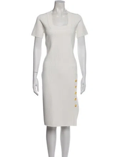 Pre-owned St John Scoop Neck Midi Length Dress In Neutral