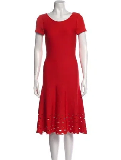 Pre-owned St John Scoop Neck Midi Length Dress In Orange