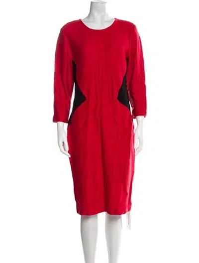 Pre-owned St John Scoop Neck Midi Length Dress In Red