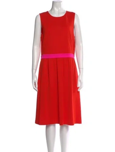 Pre-owned St John Scoop Neck Midi Length Dress In Red