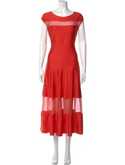 Pre-owned St John Scoop Neck Midi Length Dress In Red