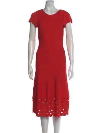 Pre-owned St John Scoop Neck Midi Length Dress In Red