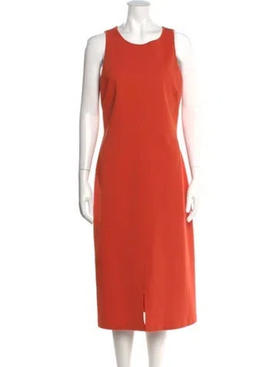 Pre-owned St John Scoop Neck Midi Length Dress In Red