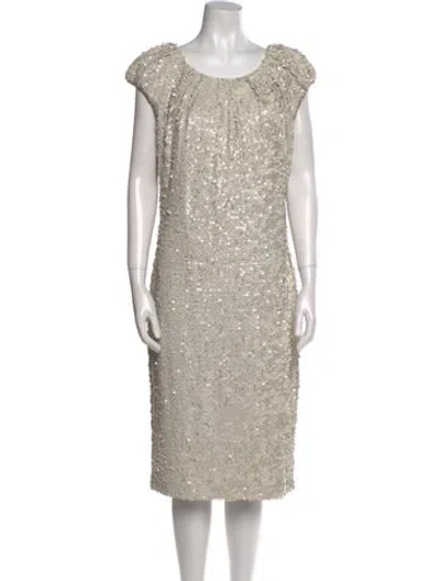 Pre-owned St John Scoop Neck Midi Length Dress In Silver