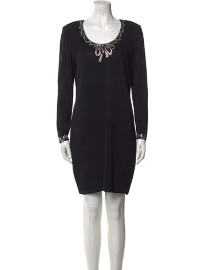 Pre-owned St John Scoop Neck Mini Dress In Black