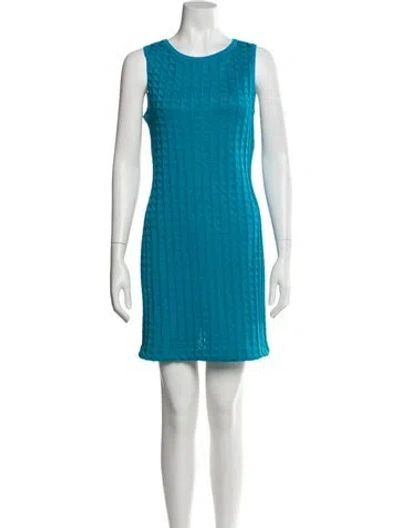 Pre-owned St John Scoop Neck Mini Dress In Blue