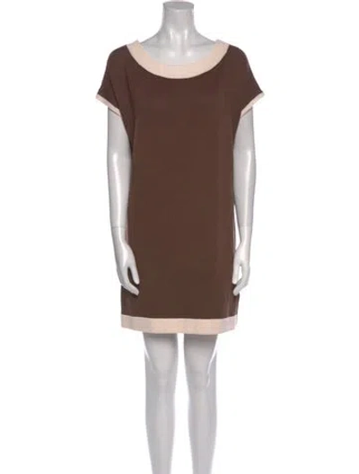 Pre-owned St John Scoop Neck Mini Dress In Brown