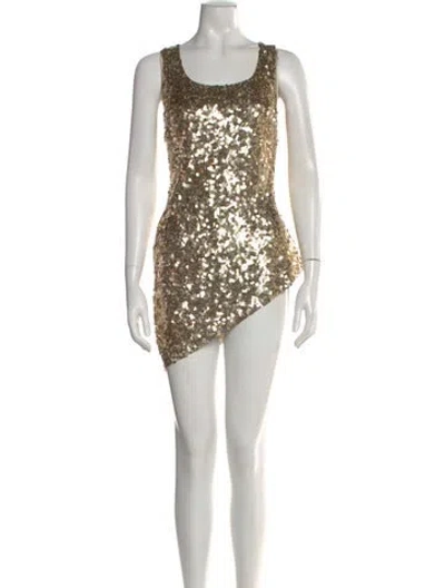 Pre-owned St John Scoop Neck Mini Dress In Gold
