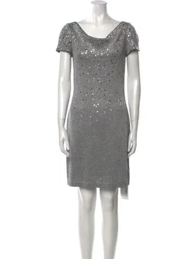 Pre-owned St John Scoop Neck Mini Dress In Gray