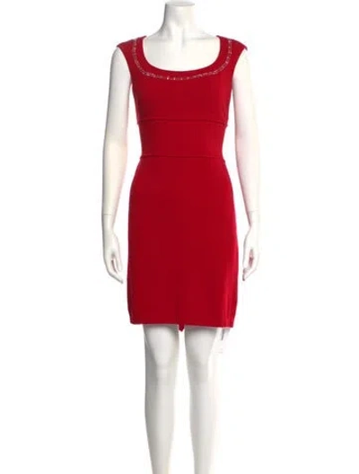 Pre-owned St John Scoop Neck Mini Dress In Red
