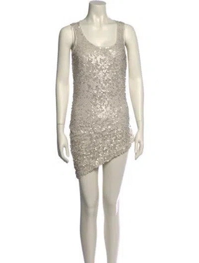 Pre-owned St John Scoop Neck Mini Dress In Silver