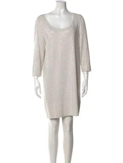 Pre-owned St John Scoop Neck Mini Dress In Silver