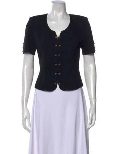 Pre-owned St John Scoop Neck Short Sleeve Top In Black
